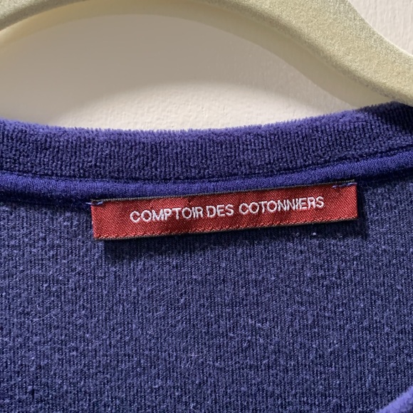 velour Comptoir Des Cotonniers velour pullover sweatshirt with tie. M. Blue - Picture 3 of 6